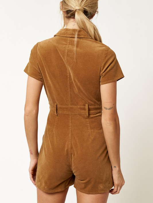 CRIS ROMPER ZIP UP SHORT SLEEVED CORDUROY CAMEL