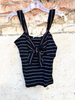 Michelle Striped ruffle strap tank top with bow detail
