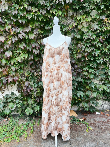 Ember Asymmetrical Satin Dress with Brown Multi Floral