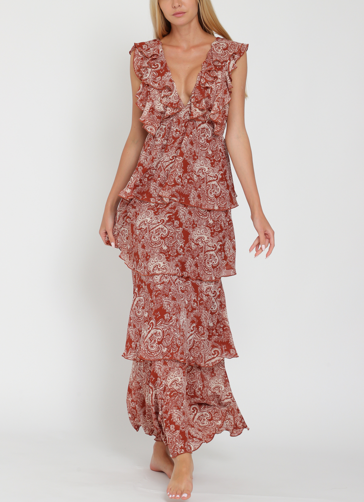 Paisley Spice Tiered Maxi Dress