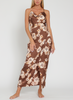 Mocha Blossom Cowl Neck Floral Print Midi Dress