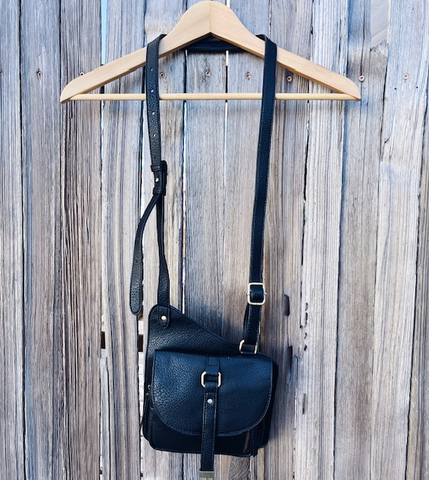 Shay Vegan Leather Woven Handbag In Black