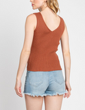 Ofelia Ribbed V-Neck Sleeveless Sweater Top in Rust