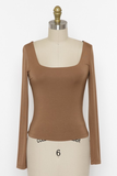 Must Have Square Neckline Double Layer Softest Long Sleeve Tee In Amber Brown