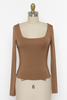 Skylar Square Neckline Double Layer Softest Long Sleeve Tee In Amber Brown