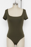 Must Have Square Neckline Double Layer Softest Bodysuit In Olive