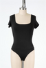 Must Have Square Neckline Double Layer Softest Bodysuit In Black