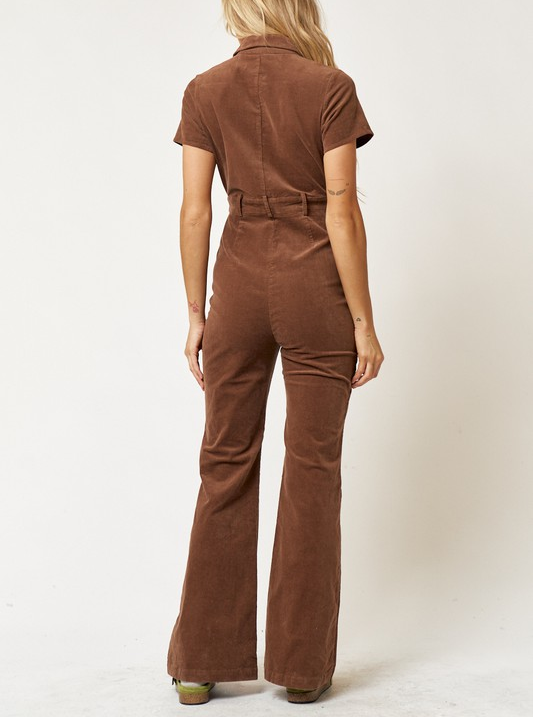 DAPHNE CORDUROY FLARE JUMPSUIT IN BROWN