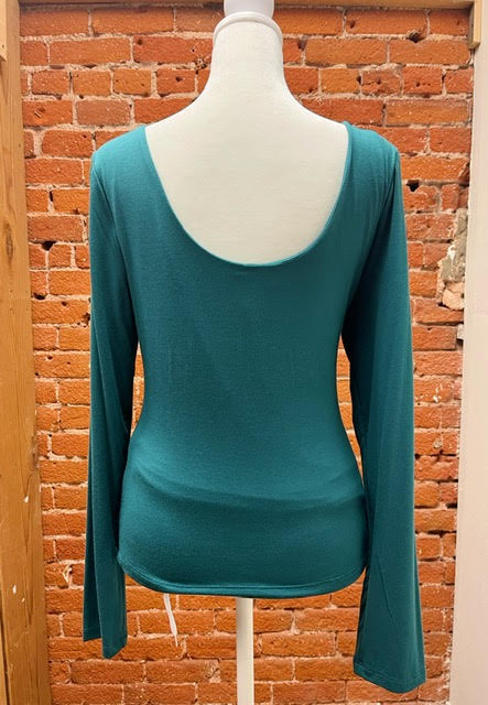 Double Layer Perfect Fit Long Sleeve Scoop Tee In Bistro Green