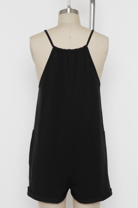 So Much Comfort Spaghetti Strap Short Romper in Black