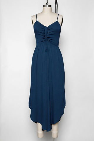 Perfect Day Fitted Ribbed Jersey Midi Dress In Slate Blue