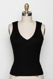 Ofelia Ribbed V-Neck Sleeveless Sweater Top in Black
