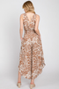 Joshua Smocked Waist Wrap Front Floral Printed Wide Leg Jumpsuit In Amber Brown