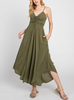Never Better Front Ruched Round Hemming Midi Jumpsuit Olive
