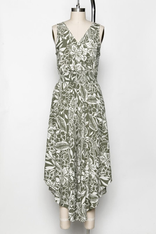 Darla Sleeveless Linen Dress In Moss