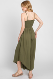 Never Better Front Ruched Round Hemming Midi Jumpsuit Olive