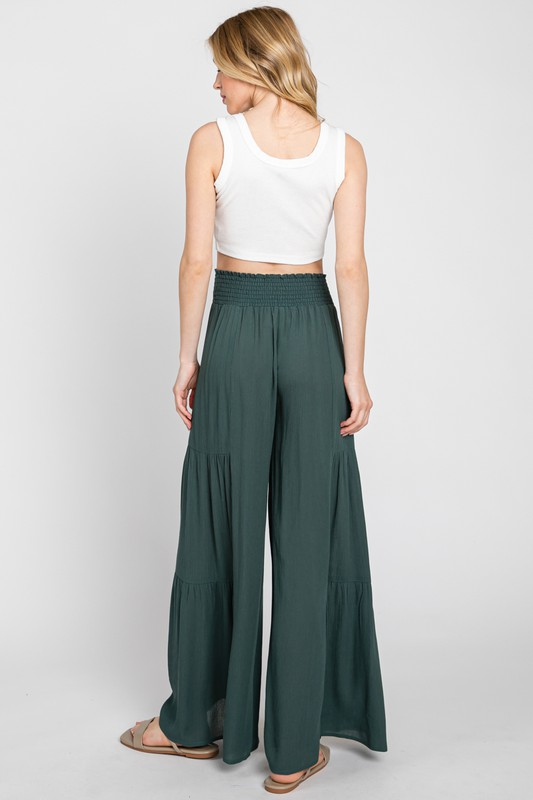 Lyra Woven Elastic Waist Wide Leg Pant in Hunter Green