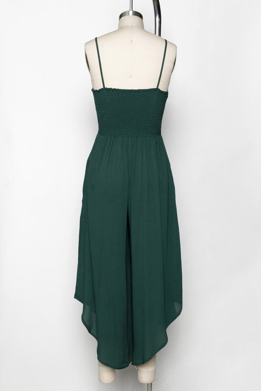 Never Better Front Ruched Round Hemming Midi Jumpsuit Hunter Green