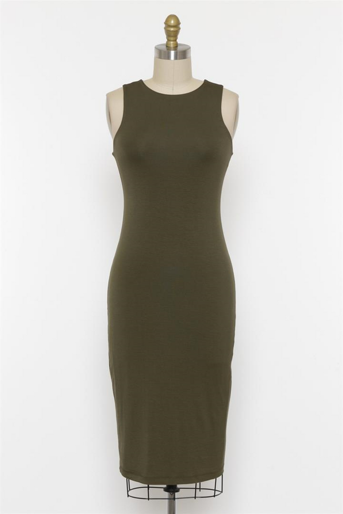 Must Have Double Layer BodyCon Midi Dress Various Colors (Black, Amber, Ivory, Olive, Bistro Green)