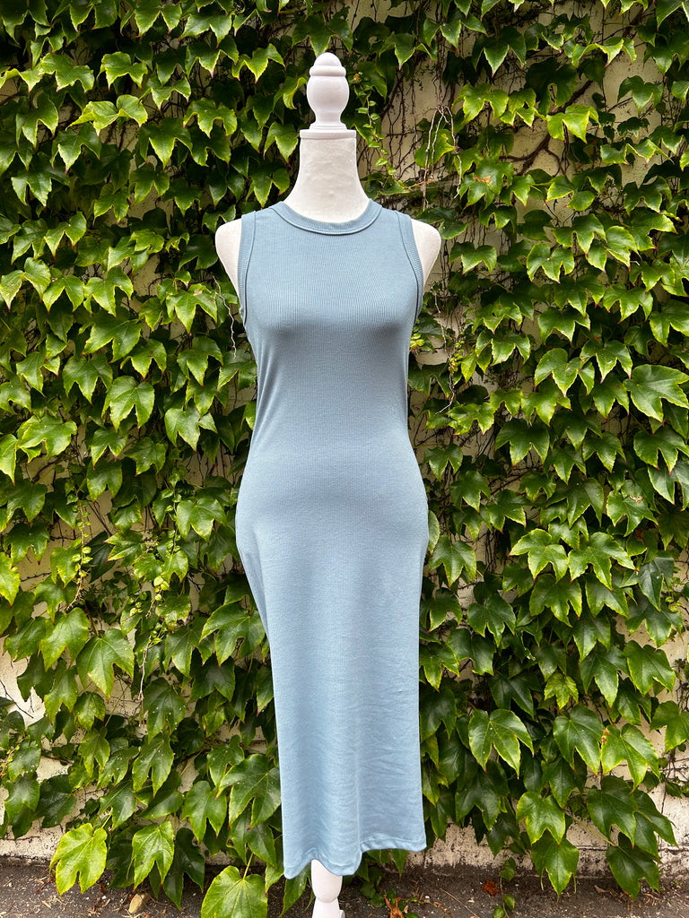Perfect Day Fitted Ribbed Jersey Midi Dress In Slate Blue