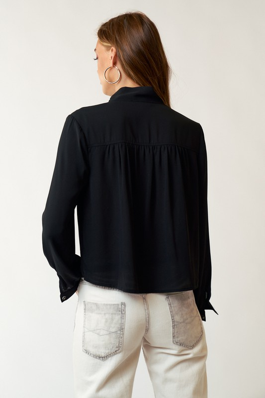 In Charge Tie-Front Blouse in Black