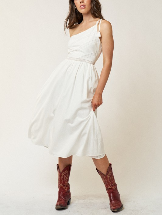 Esmeralda Embroidered One Shoulder Dress in White