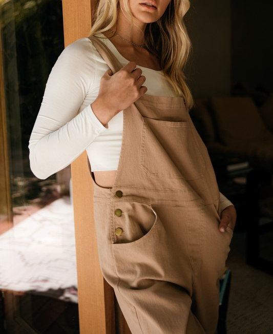 Kenzie Overalls With Twin Pockets in Khaki