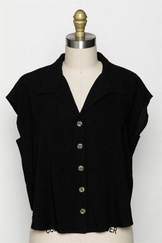 Coffee Date V-Neck Button Down A Line Shirt Dress in Black