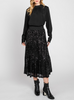 Disco Night Sequin Tiered Midi Skirt in Black