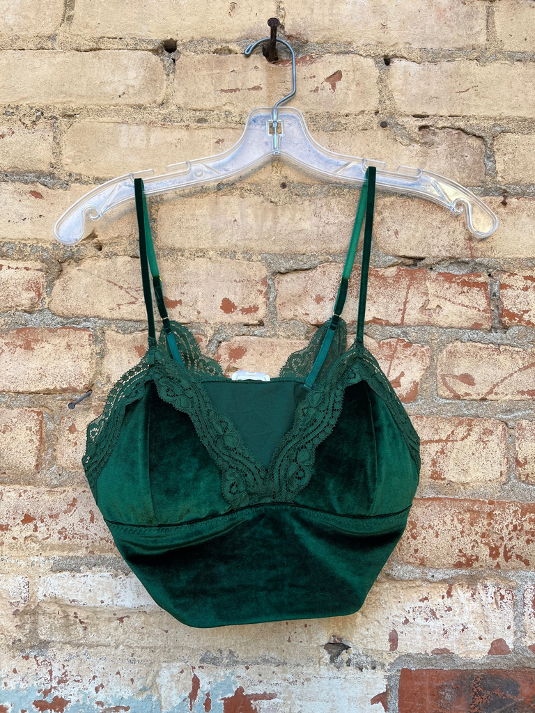 Velvet Embrace Bralette with Lace in Green