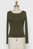 Skylar Square Neckline Double Layer Softest Long Sleeve Tee In Olive
