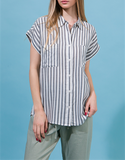 Suzie Striped Button Up T-Shirt Black and White