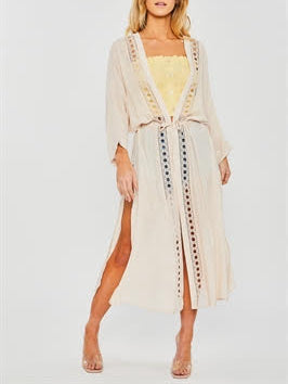 BEACH GIRL WRAP FRONT DRESS WITH DRAWSTRING NATURAL