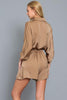 On the Town Satin Button Up Romper in Brown