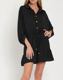 On the Town Satin Button Up Romper in Black