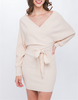 SHE'S SO SWEATER TIE FRONT BODY CON DRESS CREAM