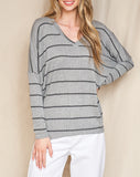 Soft V Neck Dolman Long Sleeve Top In Grey and Black