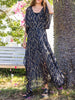 BEFORE SUNRISE V-NECK BLACK & GOLD MAXI DRESS