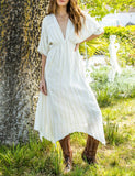 Adrianna White & Gold Striped V-Neck Maxi Dress