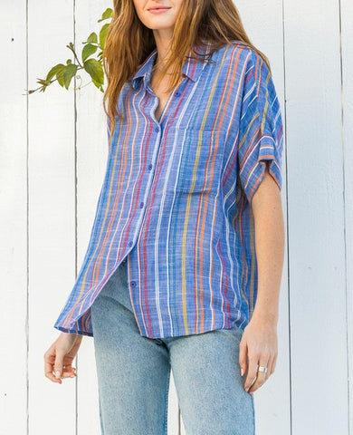 Kennedy Striped Button Down Blouse In Black