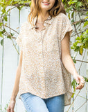 Natasha Abstract Floral Print Button Down Shirt In Brown Multi