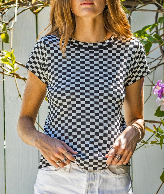 Nova Black & White Checkered Crop Top