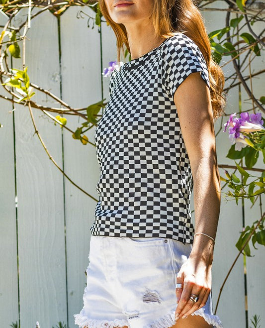 Nova Black & White Checkered Crop Top