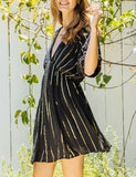 Adrianna Black & Gold Striped V-Neck Mini Dress