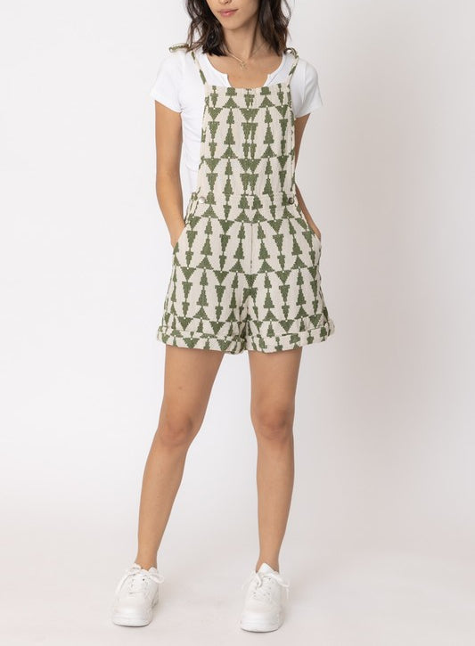 Sasha Cream And Olive Geometric Printed Knot Shoulder Romper