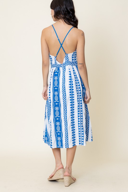 Baby Blues Bohemian Printed Maxi Dress With Pineapple Accents