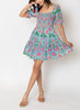 Remi Abstract Printed Smocked Puff Sleeve Dress In Blue/Pink Multi