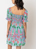 Remi Abstract Printed Smocked Puff Sleeve Dress In Blue/Pink Multi