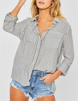 Style Pages White And Blue Striped Classic Button Down Shirt