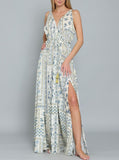 Evelyn Tie Front Floral Printed Maxi Dress In Blue Multi